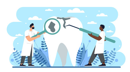 Team of dentists with tooth vector conceptのイラスト素材