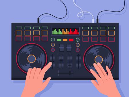 Dj hands top view vector conceptのイラスト素材
