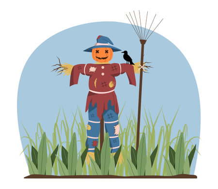 Scarecrow with pumpkin vector conceptのイラスト素材