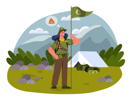 Female scout with flag vector conceptのイラスト素材