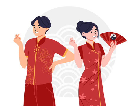 People at chinese costumes vector conceptのイラスト素材
