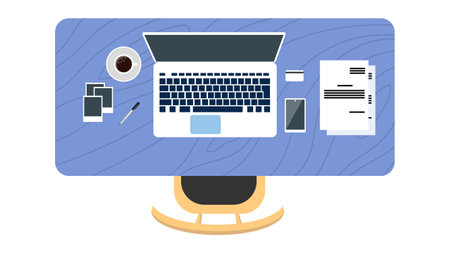 Office desk top view vector conceptのイラスト素材