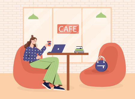Woman work in cafe vector conceptのイラスト素材