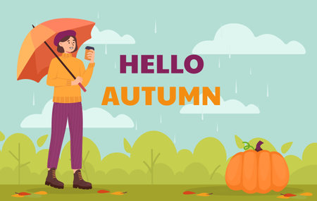 Hello autumn poster vector conceptのイラスト素材