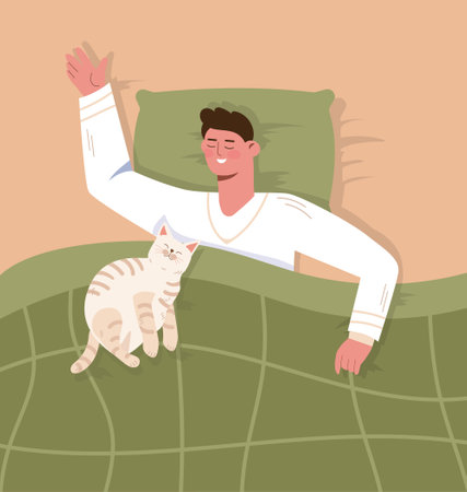 Man sleep with his cat vector conceptのイラスト素材