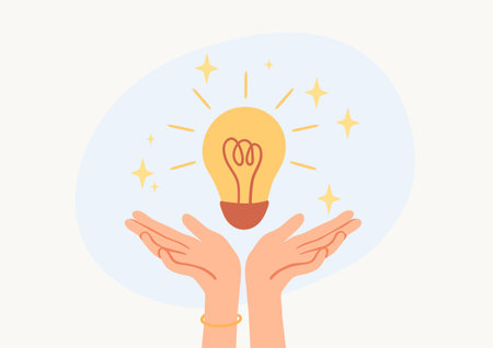 Hands with light bulb vector conceptのイラスト素材