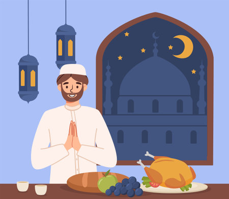 Muslim man in Ramadan vector conceptのイラスト素材