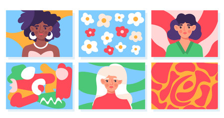 Fashion portraits on cover vector setのイラスト素材