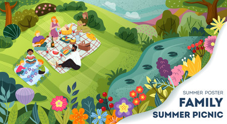Summer family picnic poster vectorのイラスト素材