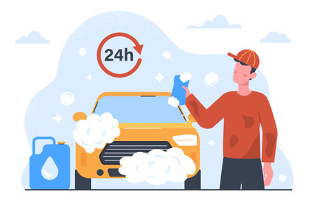Man with car washing vector conceptのイラスト素材