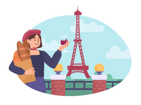 French woman in Paris vector conceptのイラスト素材