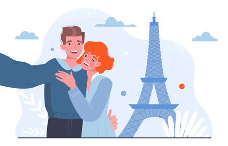 Couple with sightseeing selfie vector conceptのイラスト素材