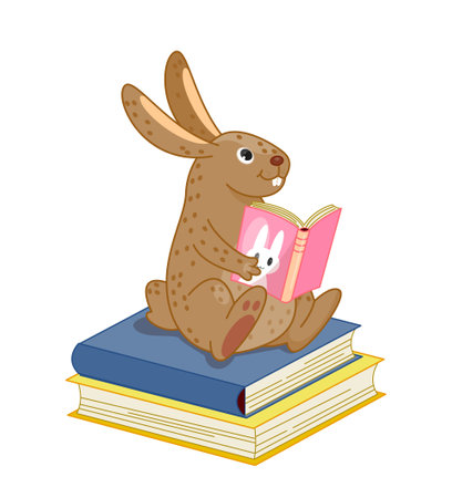 Funny animal read book vectorのイラスト素材