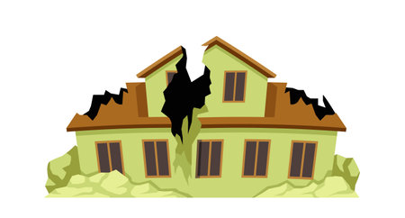 Ruined cracked building vectorのイラスト素材