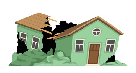 Ruined cracked building vectorのイラスト素材