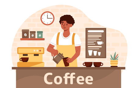 Barista at workplace vector conceptのイラスト素材