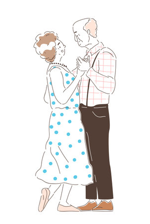 Elderly couples dancing vector doodleのイラスト素材
