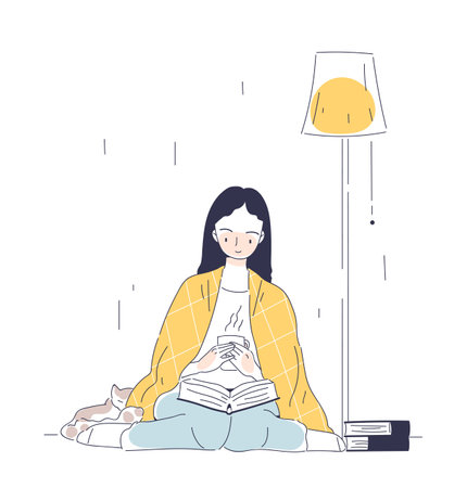 Person with book vector doodle conceptのイラスト素材