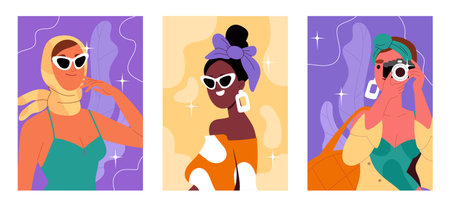 Stylish woman posters vector setのイラスト素材