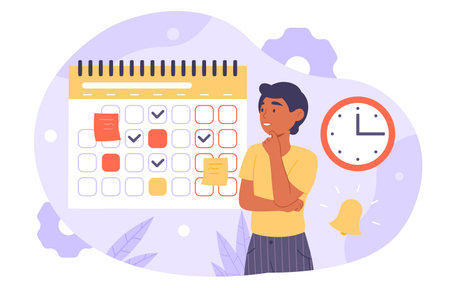 Boy with time management vector conceptのイラスト素材
