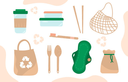 Zero waste vector setのイラスト素材