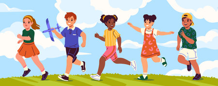 Children running outdoor vectorのイラスト素材