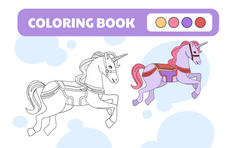 Coloring book with unicorn vectorのイラスト素材