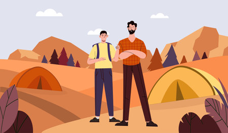 Men camping at autumn vectorのイラスト素材