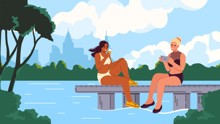 Rest on lake vector conceptのイラスト素材