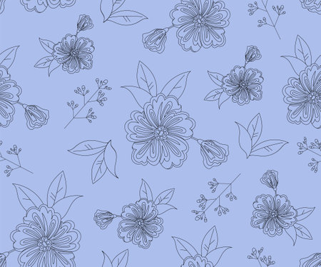 Botanical linear seamless pattern vectorのイラスト素材
