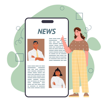 Woman with news at smartphone vector conceptのイラスト素材