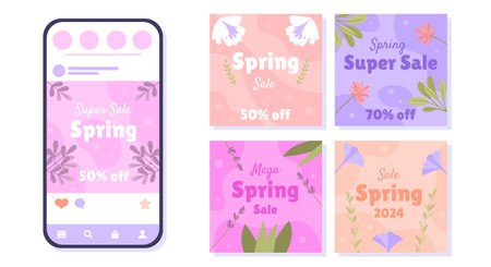 Spring sale social media posts vector setのイラスト素材