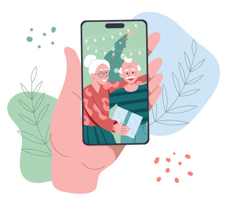 Video call with elderly couple vectorのイラスト素材