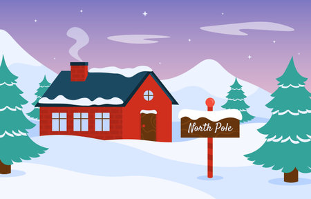 Winter landscape with house vectorのイラスト素材