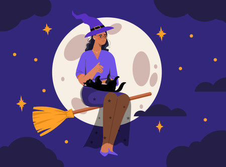 Witch at broomstick vectorのイラスト素材