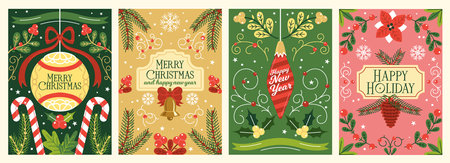 Merry Christmas Vector Poster Setのイラスト素材