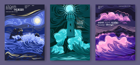 Ocean Vector Posters Setのイラスト素材