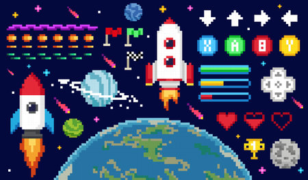 Vector Set of 8bit pixel art game assetのイラスト素材