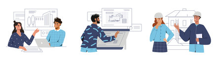 Private house building vector illustration set