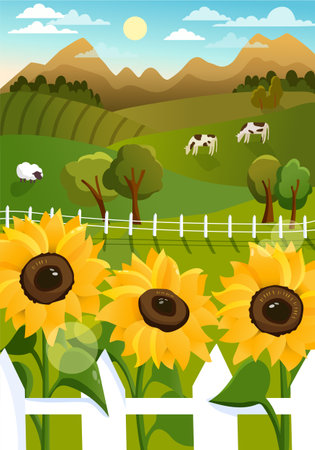 Beautiful Rural landscape vector conceptのイラスト素材