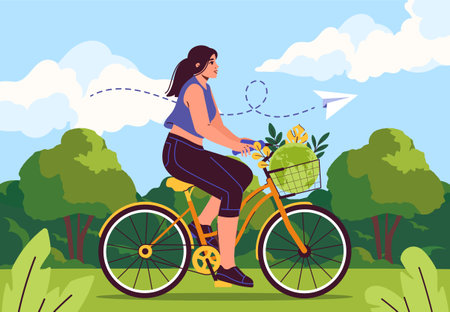 Woman at bicycle trip vectorのイラスト素材