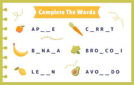 Complete Words vegetables vectorのイラスト素材