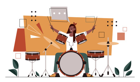 Drummer playing drums vector conceptのイラスト素材