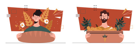 Farmers with harvest vector setのイラスト素材