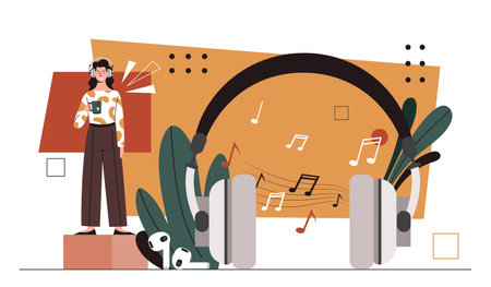 Woman with headphones music vectorのイラスト素材