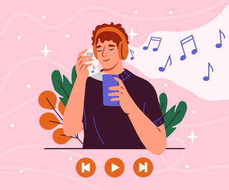 Listening to music vector conceptのイラスト素材