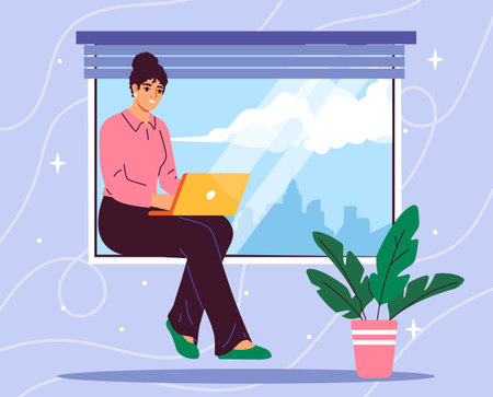 Woman with morning work vector conceptのイラスト素材