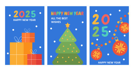 New Year 2025 posters vector setのイラスト素材