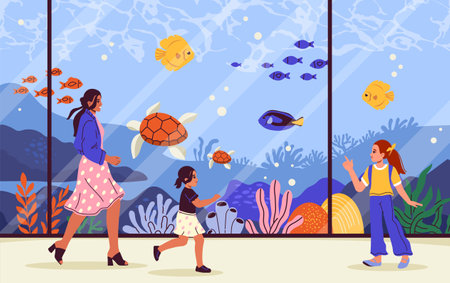 People in oceanarium vector conceptのイラスト素材