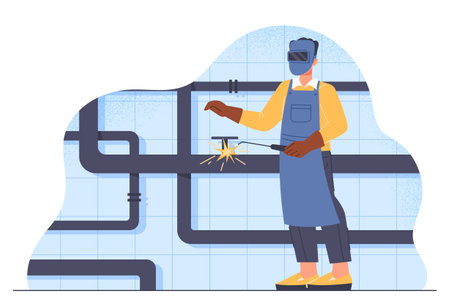 Welder with pipes vectorのイラスト素材